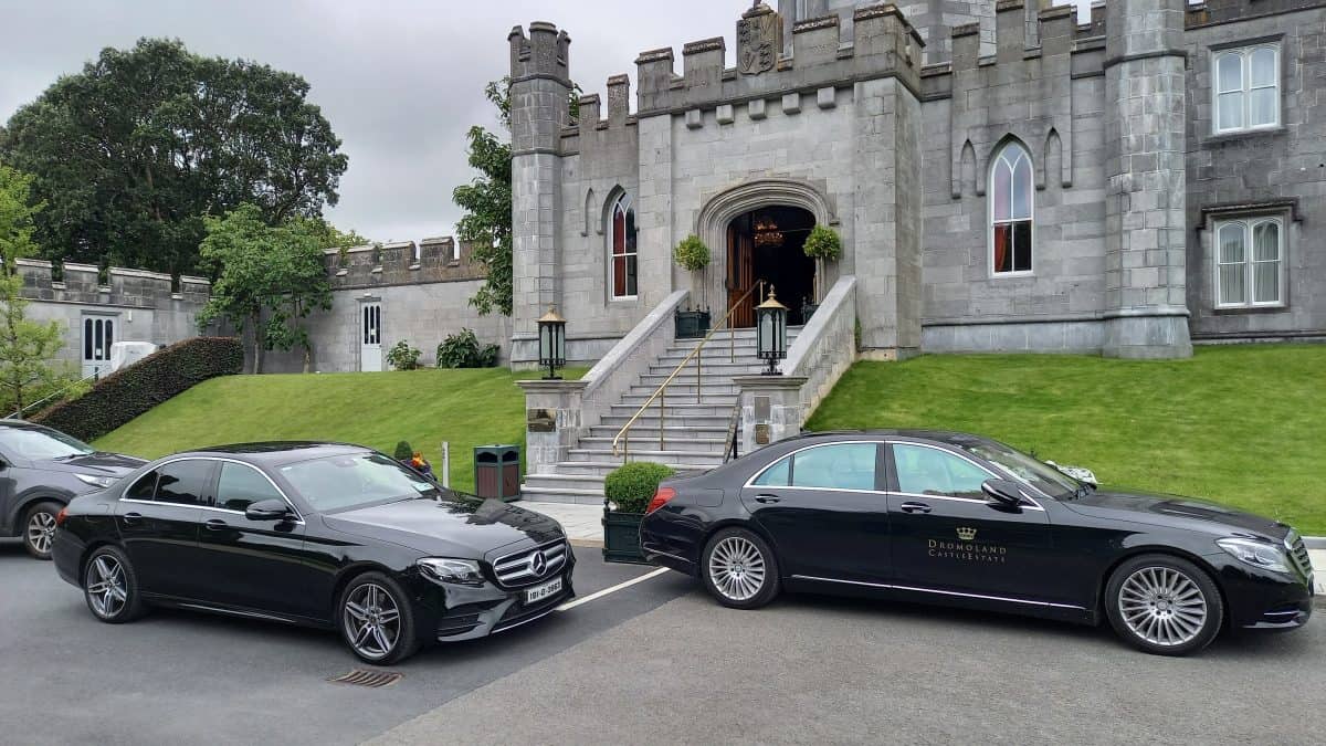 black executive mercedes vehicles at dromoland castle hotel