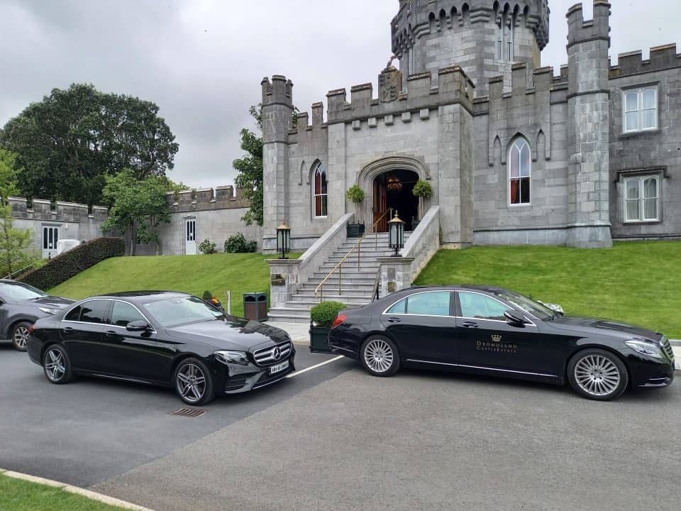 black executive mercedes vehicles at dromoland castle hotel